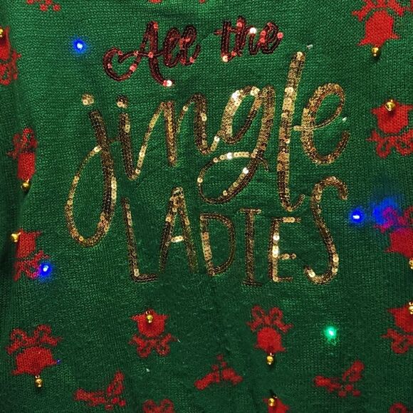 "All the Jingle Ladies" Light Up Christmas Sweater Sequin Bling MEDIUM - Picture 3 of 6